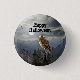 Spooky Owl Moon Graphic Halloween 3 Cm Round Badge