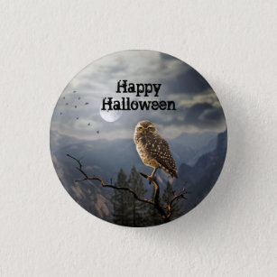 Spooky Owl Moon Graphic Halloween 3 Cm Round Badge