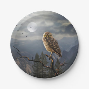 Spooky Owl Moon Graphic Paper Plate