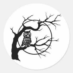 Spooky Owl on Bare Tree Silhouette Halloween Classic Round Sticker