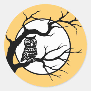Spooky Owl on Bare Tree Silhouette Halloween Classic Round Sticker