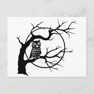 Spooky Owl on Bare Tree Silhouette Halloween Postcard