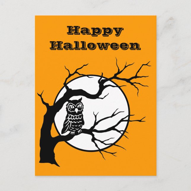 Spooky Owl on Bare Tree Silhouette Halloween  Postcard (Front)