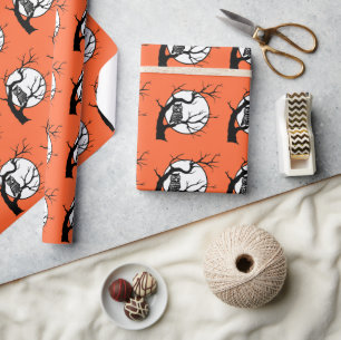 Spooky Owl on Bare Tree Silhouette Halloween Wrapping Paper
