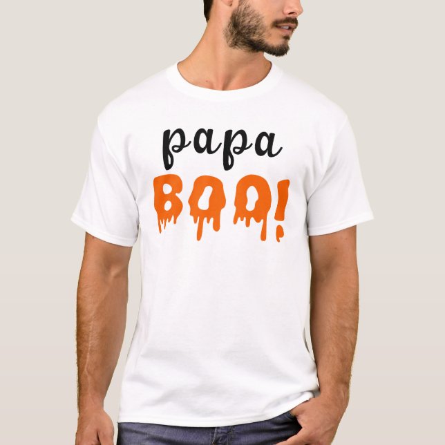 Spooky Papa Boo Orange Halloween Family T-Shirt (Front)