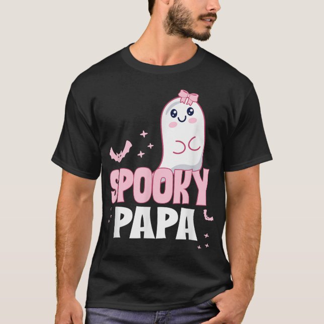 Spooky Papa Family Pink White Ghost Boo Halloween T-Shirt (Front)