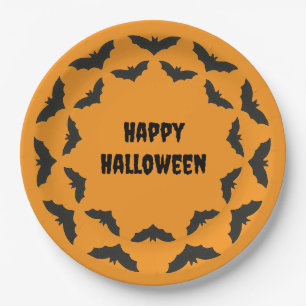 Spooky Party Table Orange Black Bats Halloween Paper Plate