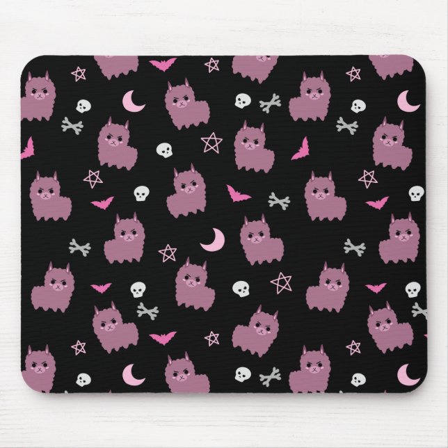Spooky pastel goth llama pattern witch purple mouse mat (Front)