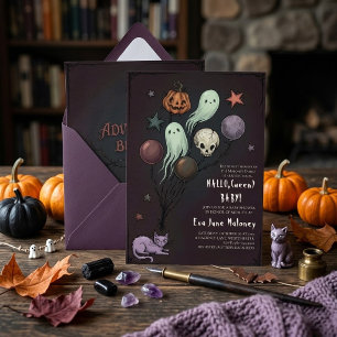 Spooky Pastel Goth Pumpkin Skull Cat Baby Shower Invitation