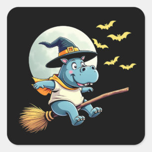 Spooky Pastel Halloween Baby Moo Deng Hippo  Square Sticker