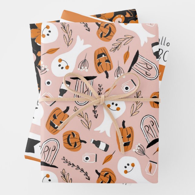 spooky pastel halloween gift  wrapping paper sheet (In situ)