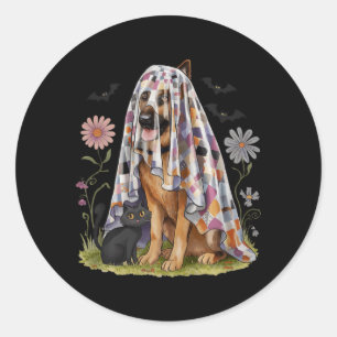 Spooky Patchwork Floral Ghost German Shepherd Dog Classic Round Sticker