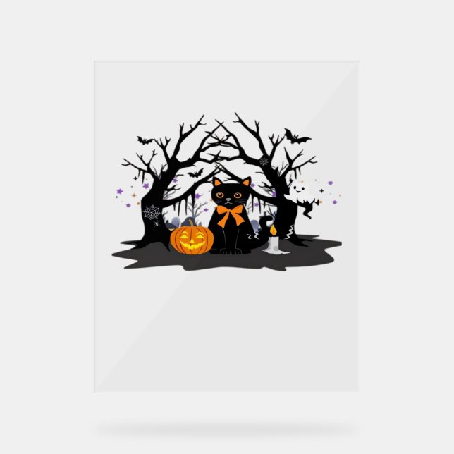 Spooky Paws & Pumpkin Halloween Nights Classic T-S Acrylic Sign (Front)