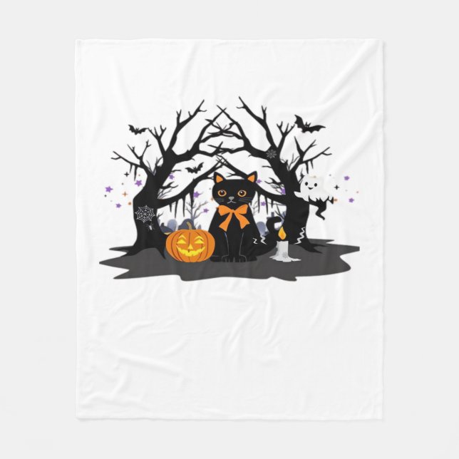 Spooky Paws & Pumpkin Halloween Nights Classic T-S Fleece Blanket (Front)