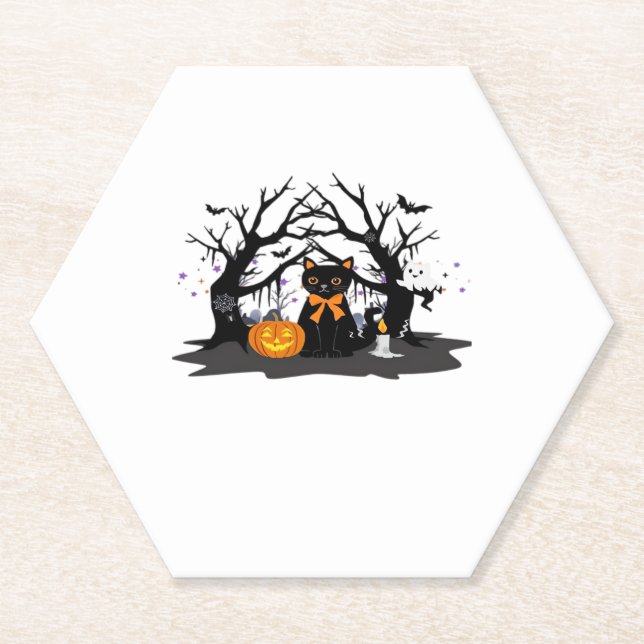 Spooky Paws & Pumpkin Halloween Nights Classic T-S Paper Coaster (Front)