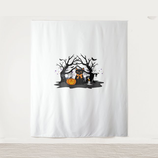 Spooky Paws & Pumpkin Halloween Nights Classic T-S Tapestry (Front)