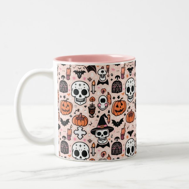 Spooky Pink Halloween theme Tile  Two-Tone Coffee Mug (Left)