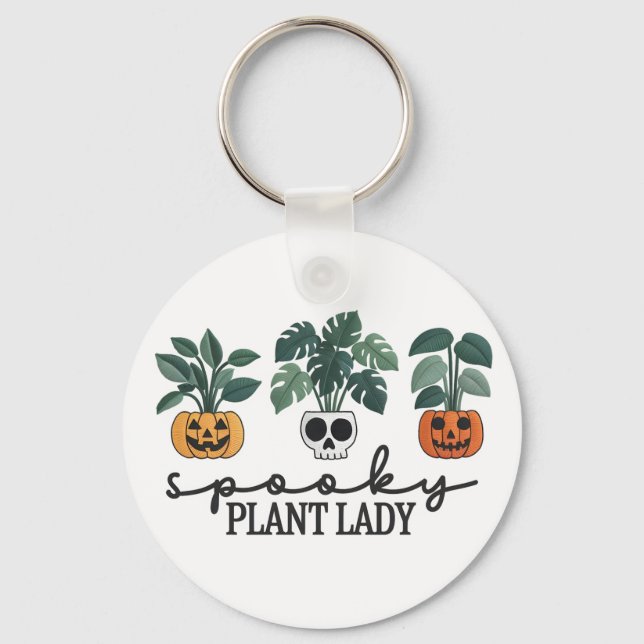 Spooky Plant Lady Halloween Monstera Design Key Ring (Front)