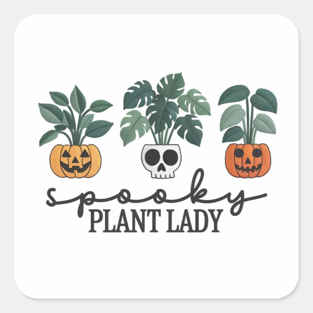 Spooky Plant Lady Halloween Monstera Design Square Sticker (Front)