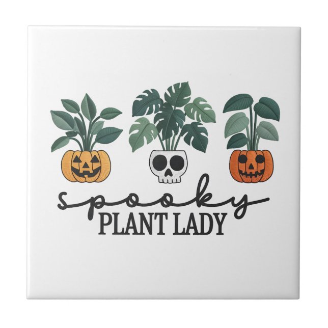 Spooky Plant Lady Halloween Monstera Design Tile (Front)
