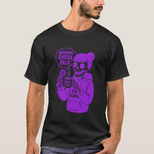Spooky Podcast Skeleton Coffee Goth Girl T-Shirt