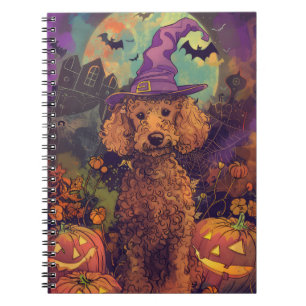Spooky Poodle Dog Halloween Witch And Pumpkin Notebook