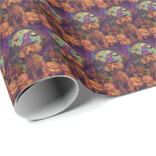 Spooky Poodle Dog Halloween Witch And Pumpkin Wrapping Paper
