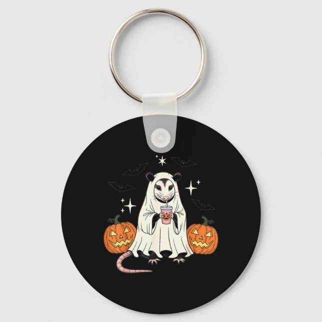 Spooky Possum Ghost Pumpkin Halloween Funny Cute Key Ring (Front)