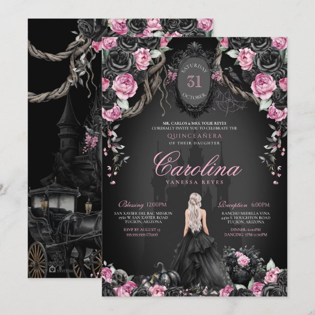 Spooky Princess Gothic Halloween Quinceanera Invitation (Front/Back)