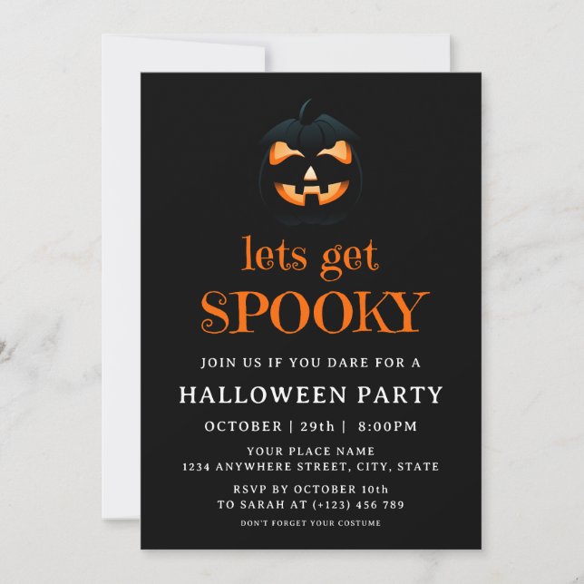 Spooky Pumpkin Adult Halloween Costume Party Black Invitation (Front)
