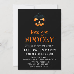 Spooky Pumpkin Adult Halloween Costume Party Black Invitation