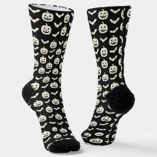 Spooky Pumpkin and Bat Pattern Halloween Crew Sock