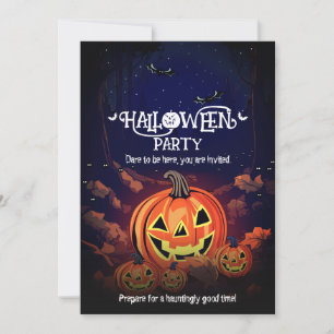 Spooky Pumpkin and Bats Halloween Party Invitation