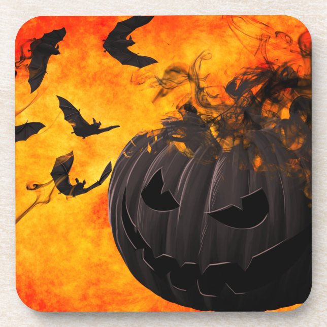 Spooky pumpkin and bats illustration coaster (Front)