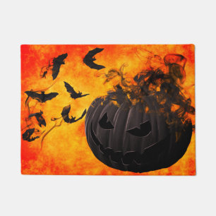 Spooky pumpkin and bats illustration doormat