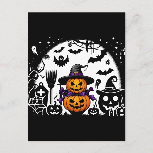 Spooky Pumpkin and Ghost Postcard (Front)