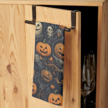 Spooky Pumpkin and Scary Ghost Kitchen Towel