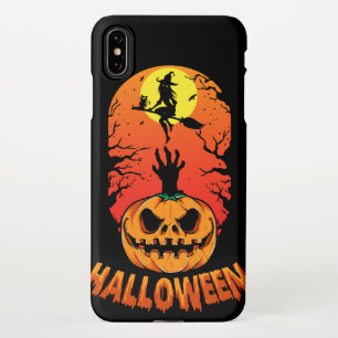 Spooky Pumpkin and Witch Flying Broom against Moon iPhone XS Max Case