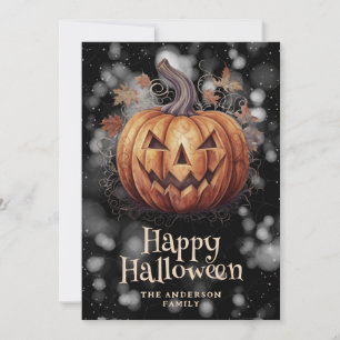 Spooky Pumpkin Autumn Leaves Happy Halloween Card
