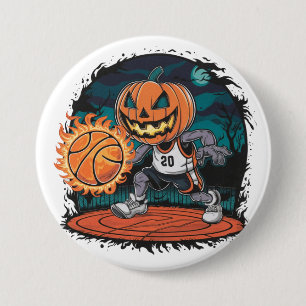 Spooky Pumpkin Basketball: Halloween Night Sports 7.5 Cm Round Badge