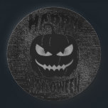 Spooky Pumpkin Black Halloween party Paper Plate<br><div class="desc">Cool Black and orange Jack O'lantern Halloween party paper plates.
Fun party supplies,  decorations and disposable accessories for costume party,  halloween,  scary,  fright,  frightening,  trick or treat,  night gathering,  bbq,  dinner,  birthday,  wedding.

Available in small and large. Change the quantity to get the cheapest bulk price.</div>