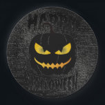 Spooky Pumpkin Black Halloween party Paper Plate<br><div class="desc">Cool Black and orange Jack O'lantern Halloween party paper plates.
Fun party supplies,  decorations and disposable accessories for costume party,  halloween,  scary,  fright,  frightening,  trick or treat,  night gathering,  bbq,  dinner,  birthday,  wedding.

Available in small and large. Change the quantity to get the cheapest bulk price.</div>