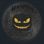 Spooky Pumpkin Black Halloween party Paper Plate<br><div class="desc">Cool Black and orange Jack O'lantern Halloween party paper plates.
Fun party supplies,  decorations and disposable accessories for costume party,  halloween,  scary,  fright,  frightening,  trick or treat,  night gathering,  bbq,  dinner,  birthday,  wedding.

Available in small and large. Change the quantity to get the cheapest bulk price.</div>