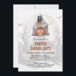 Spooky Pumpkin Carving Party Halloween  Invitation<br><div class="desc">Create a unique pumpkin carving party invitation featuring a watercolor skeleton ghost with jack-o-lanterns and bats on the front and a Halloween pumpkin wearing a purple hat at the back.</div>