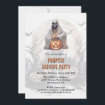 Spooky Pumpkin Carving Party Halloween  Invitation<br><div class="desc">Create a unique pumpkin carving party invitation featuring a watercolor skeleton ghost with jack-o-lanterns and bats on the front and a Halloween pumpkin wearing a purple hat at the back.</div>