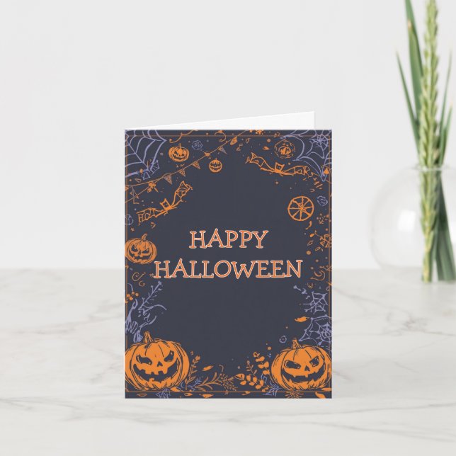 Spooky Pumpkin Dark Elegant Halloween Greeting Holiday Card (Front)