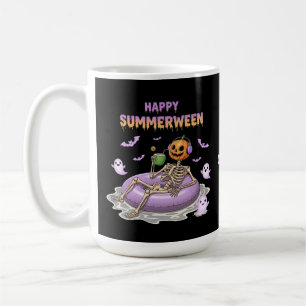 Spooky Pumpkin Faced Skeleton Fun Happy Summerween Coffee Mug