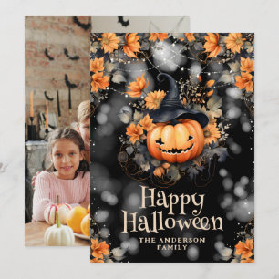 Spooky Pumpkin Family Photo Happy Halloween Card