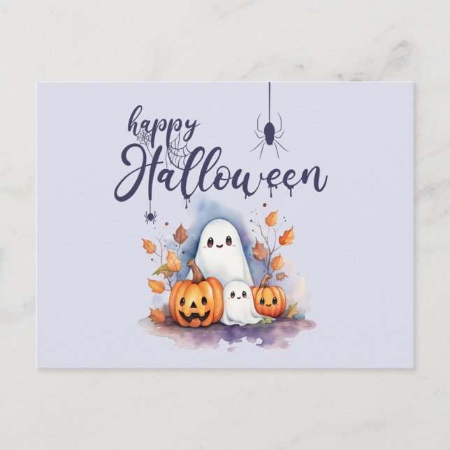 Spooky Pumpkin Ghost Halloween Postcard (Front)