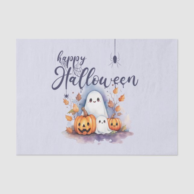 Spooky Pumpkin Ghost Halloween Tissue Paper (Front)